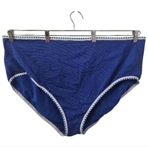 Blue and White Penningtons Women's Geometric Elastic Textured Bikini Bottom